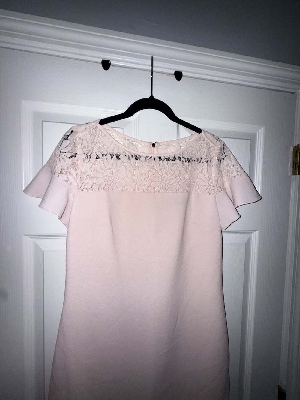 Karl Lagerfeld Paris Blush Pink Lace-Paneled Flutter Sleeve Shift Dress
